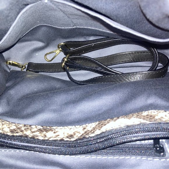 Large 12 x 12" Genuine Leather and Snakeskin Purse - Picture 3 of 9